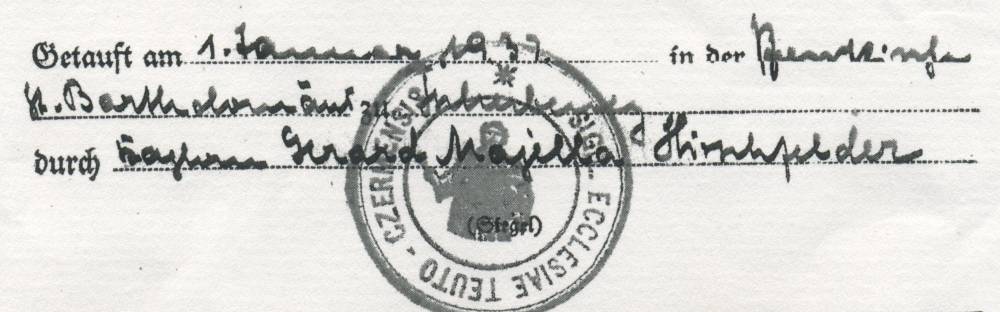 18. Podpis z 1937 r. w księdze metrykalnej (Kudowa-Zdrój Czermna, archiwum parafialne).